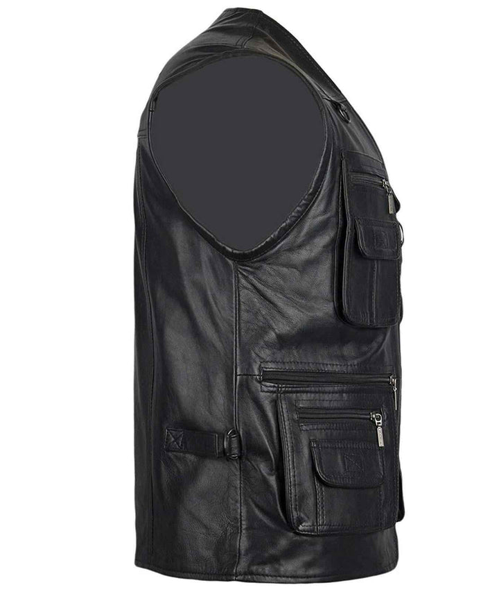 Men Hunter vest real leather, Multipacket Vest, Riding Casual Leather Vest, Handmade Leather Vest Men's Hunting Fishing & Biker Waistcoat