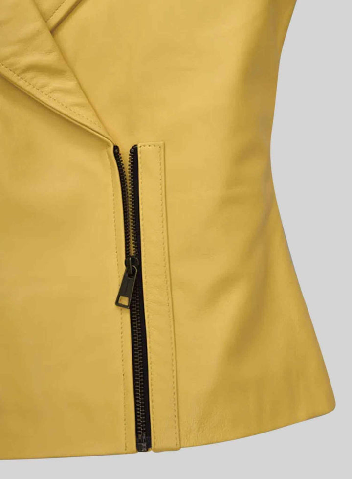 Women's Leather Jacket, Genuine Lambskin Leather Jacket, Biker Jacket, Motorcycle Jacket, Handmade Fit Jacket, Ladies Yellow Leather Jacket