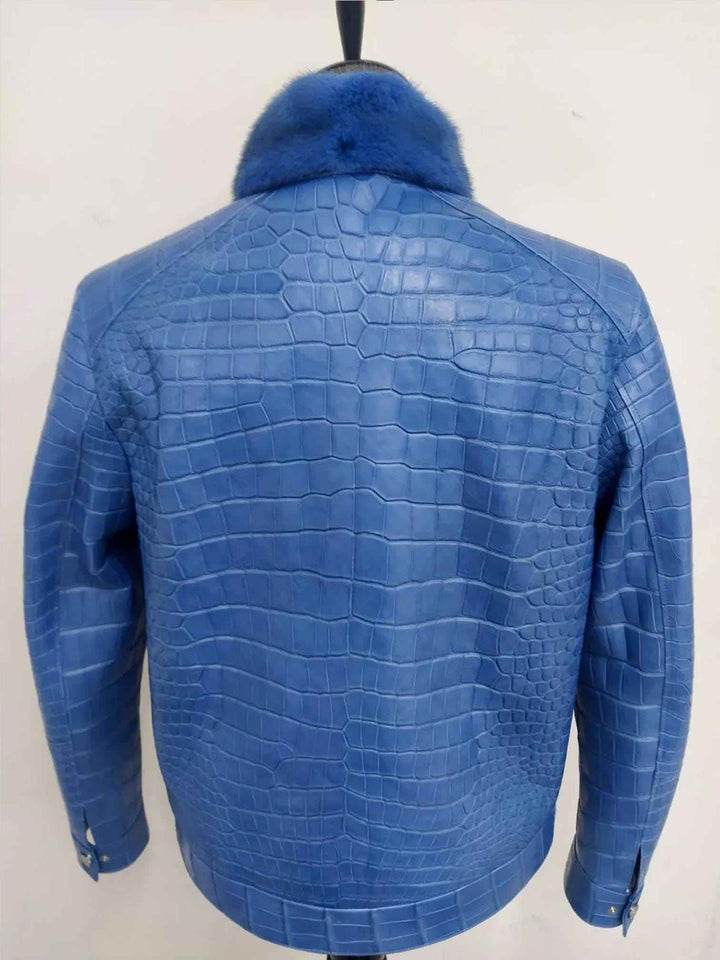 Genuine Crocodile Leather Jacket with Fur, Men's Crocodile /Alligator Leather Jacket Black Crocodile Pattern Embossed Crocodile Print Jacket