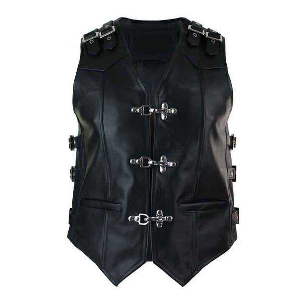 Handmade Men's Genuine Cow Leather Heavy Zipper Buckled Rocker Biker Motorcycle Vintage Waistcoat Winter Vests Antique Gifts For Bikers