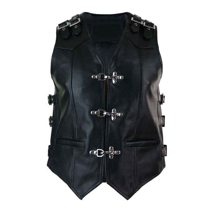 Handmade Men's Genuine Cow Leather Heavy Zipper Buckled Rocker Biker Motorcycle Vintage Waistcoat Winter Vests Antique Gifts For Bikers