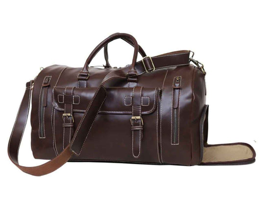 Full grain leather duffle bag men Genuine leather weekender bag brown Leather hold all Overnight travel bag Personalized gift for him duffel
