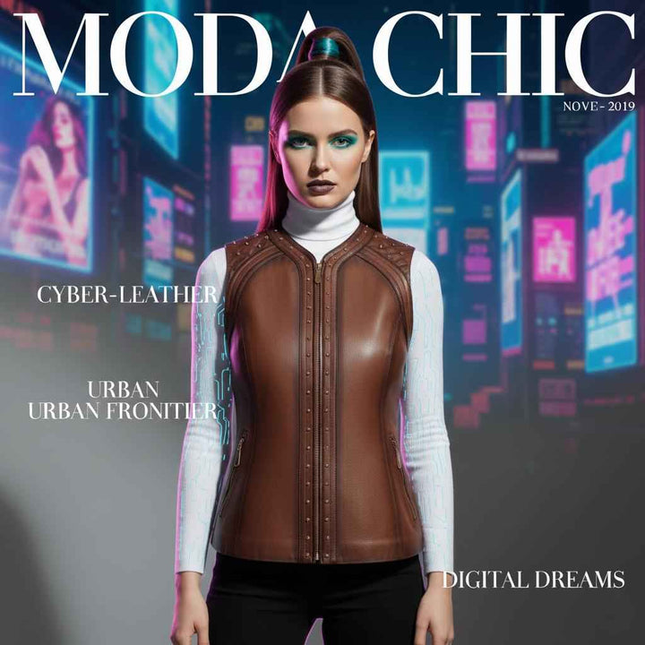 Brown Casual Fashion Leather Vest For Women, Genuine Black Leather Motorcycle Vest, Women's Biker Fashion, Motorcycle Club Style Waistcoat