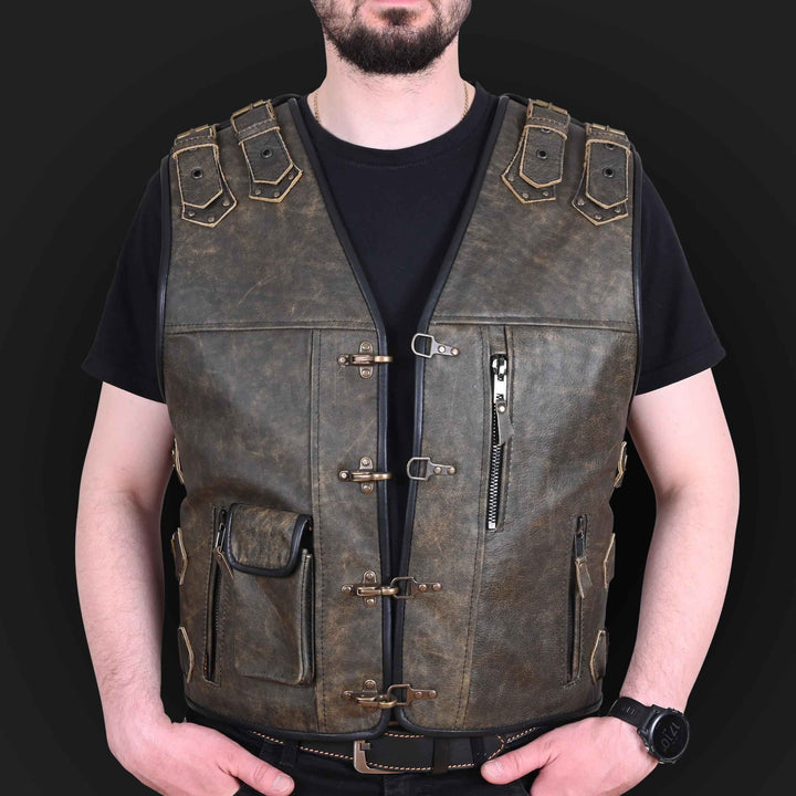 Handmade Men's Genuine Cow Leather Heavy Buckled Rocker Biker Motorcycle Vintage Waistcoat Vest Antique Gifts For Bikers, Gift For Him & Dad
