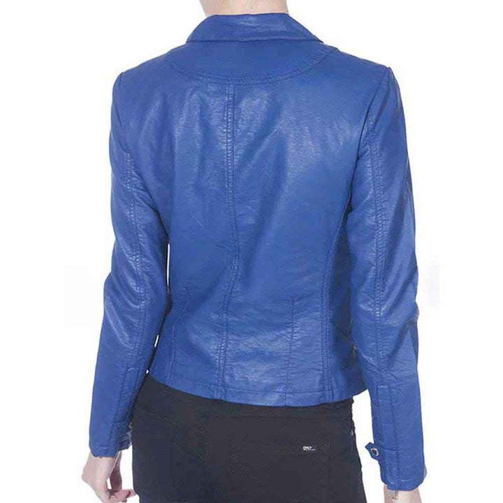 Women's Blue Leather Jacket-Handmade Real Leather Classic Fit Women's Jacket-Biker Fit Women's Leather Coat-Women's Casual Leather Wear