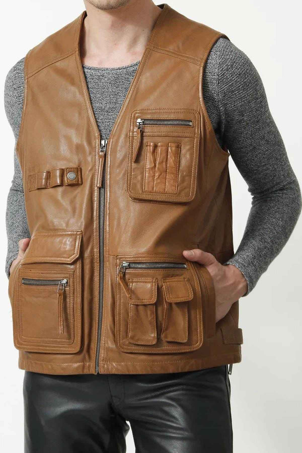 Men Classic Motorcycle Brown Leather Vest, Motorcycle Vest, Leather Jacket Men, Hunting Fishing Vest, Handmade Genuine Leather Custom Vest