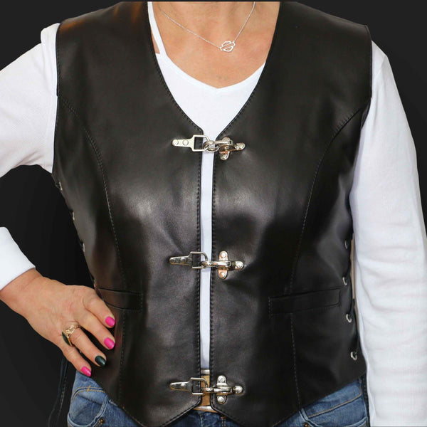 American Vintage Women's Brown Gilet, leather Vest For Ladies, Bikers vest, Fashion Vest, Women Motorcycle Vest, Genuine Leather Vest