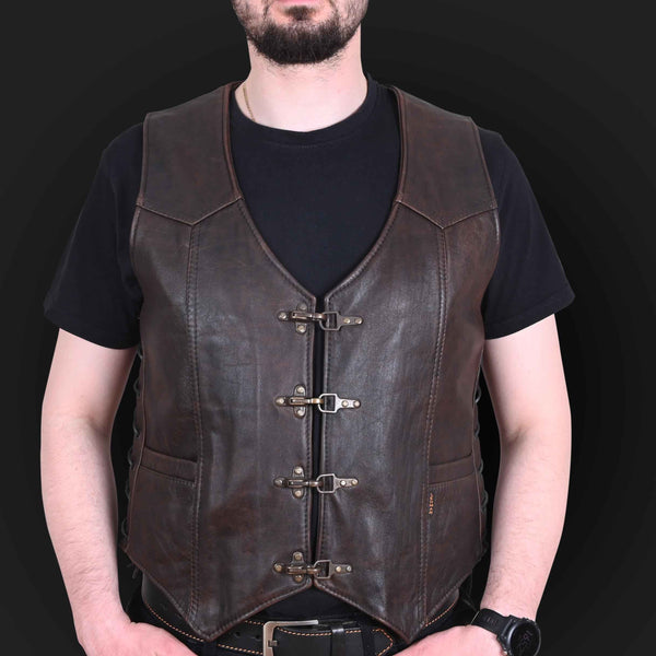 Handmade Men's Genuine Cow Leather Heavy Buckled Rocker Biker Motorcycle Vintage Waistcoat Vest Antique Gifts For Bikers, Gift For Him & Dad