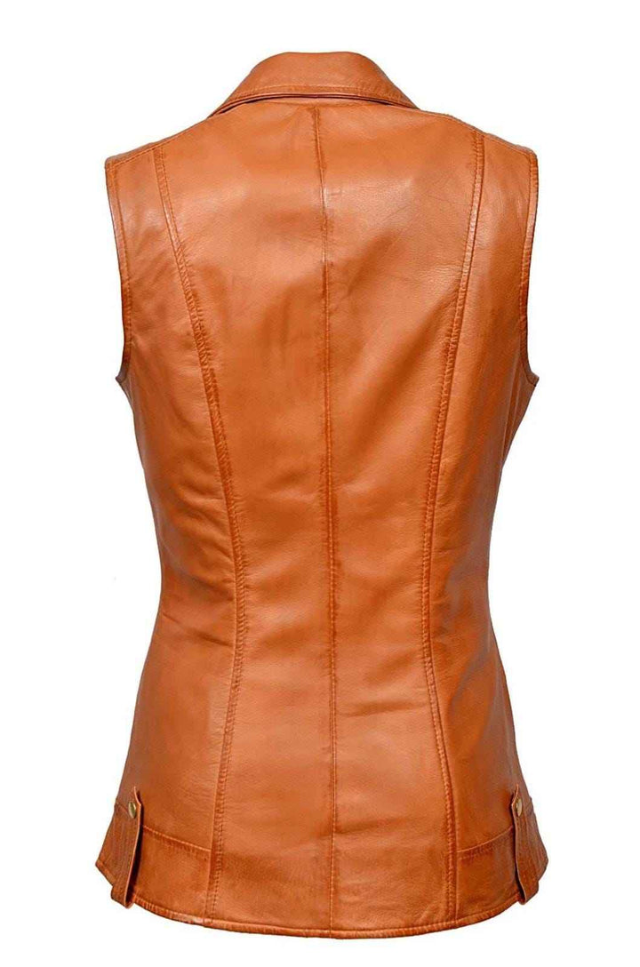 Luxury New Ladies Biker Waistcoat Tan Real Nappa Leather Casual Style Design | Real Leather Biker Vest | Women's Leather Vest | Gift for her