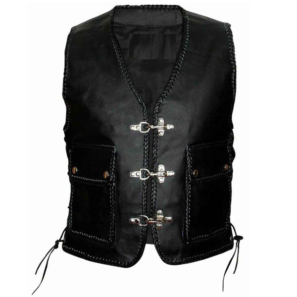 Real Leather Studded Biker Vest for Men – Heavy Duty with Buckles, Handmade Cow Leather Motorcycle Vest, Antique Brass Clasp, Biker Gift