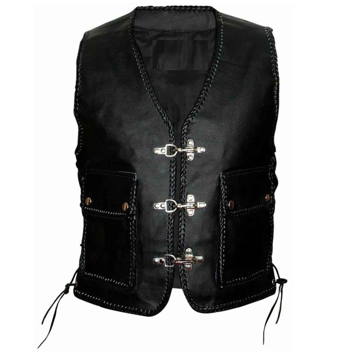 Real Leather Studded Biker Vest for Men – Heavy Duty with Buckles, Handmade Cow Leather Motorcycle Vest, Antique Brass Clasp, Biker Gift
