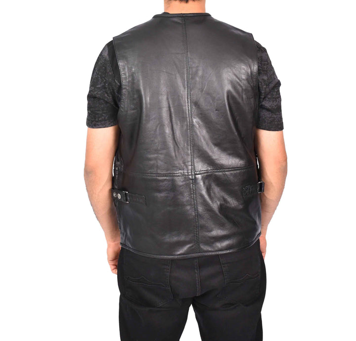 Real Leather Studded Biker Vest for Men – Men's Camping Military Style Leather Waistcoat Black Gustav, Handmade Cow Leather Motorcycle Vest