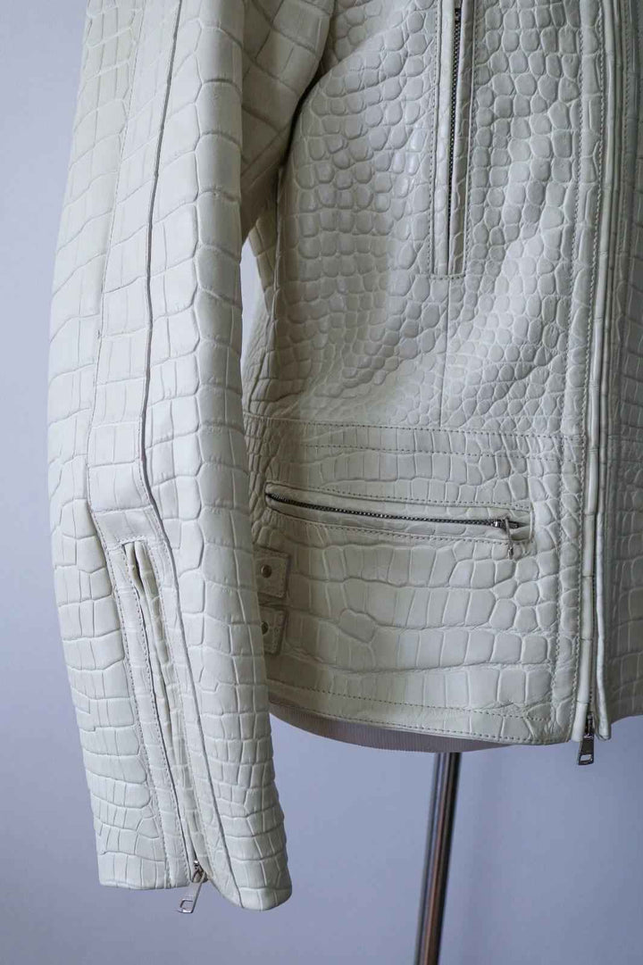 Crocodile Embossed Leather Jacket Mens White Leather Jacket Crocodile Print Jacket Alligator Embossed Luxury Leather Motorcycle Jacket