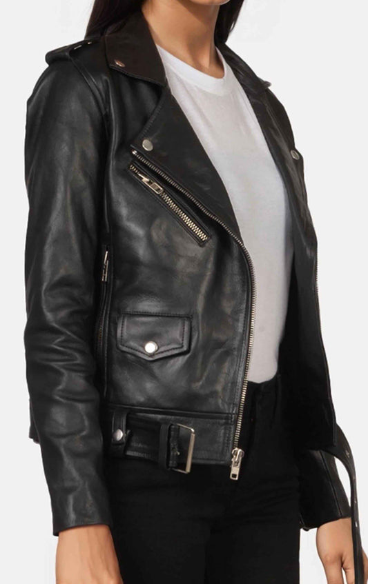 Women's Black Leather Jacket-Genuine Sheepskin Leather Jacket For Ladies-Women's Motorcycle Leather Jacket-Winter Leather Jacket For Women