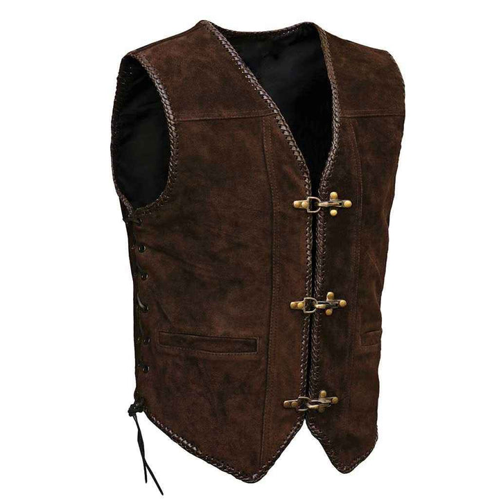 Handmade Men's Genuine Suede Leather Cowboy Heavy Zipper Buckled Rocker Biker Motorcycle Vintage Winter Waistcoat Antique Gifts For Bikers