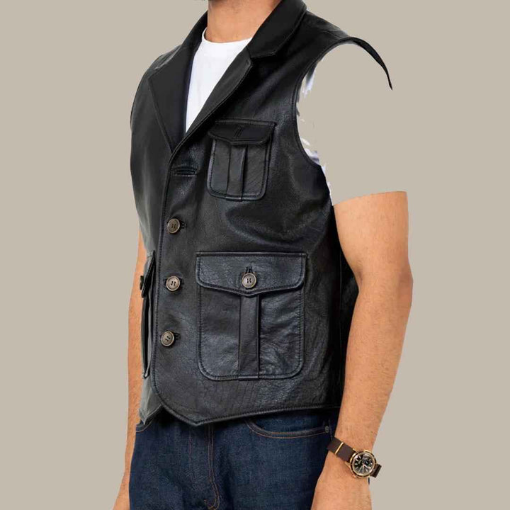 Mens High Quality Cowhide Motorbike Leather Vest Cowboy Horse Riding Fishing Hunting Leather Vest Steampunk Vintage Vest, Gift For Him & Dad