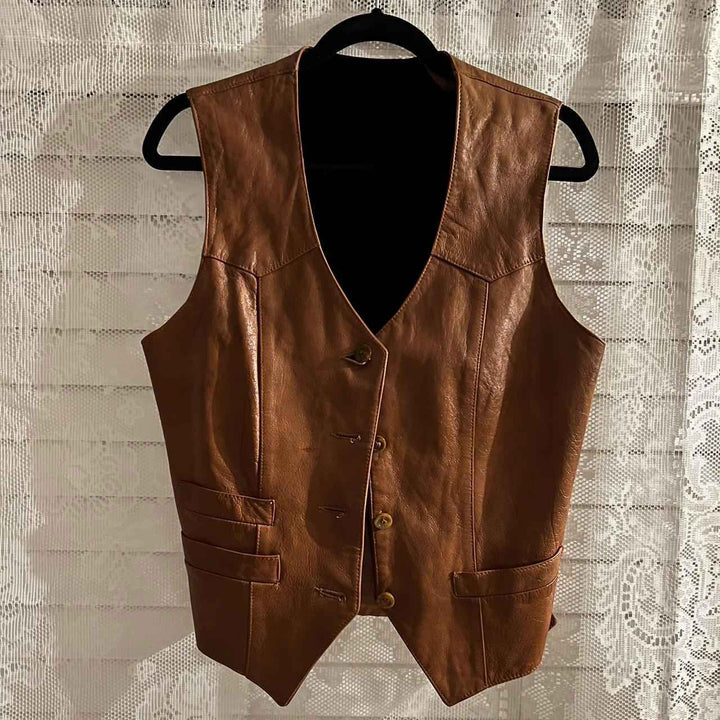 American Vintage Women's Brown Gilet, leather Vest For Ladies, Bikers vest, Fashion Vest, Women Motorcycle Vest, Genuine Leather Vest