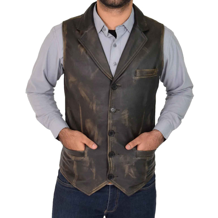 Genuine Cowhide Leather Western Sleeveless Vest Black Waxed leather men's vest, Leather Riding Vest, Motorcycle Vest, Leather Vest For Dad