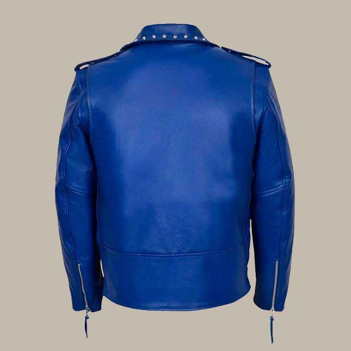 Blue Studded Motorcycle Leather Jacket, Leather Jacket, Mens Leather Jacket, Mens Leather Biker Jacket, Genuine Leather Jackets for Men