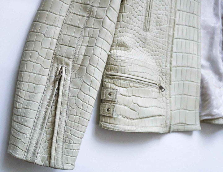 Crocodile Embossed Leather Jacket Mens White Leather Jacket Crocodile Print Jacket Alligator Embossed Luxury Leather Motorcycle Jacket