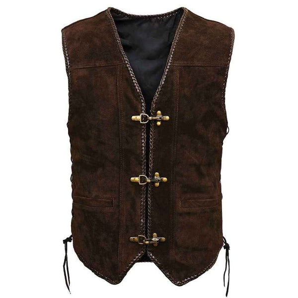 Handmade Men's Genuine Suede Leather Cowboy Heavy Zipper Buckled Rocker Biker Motorcycle Vintage Winter Waistcoat Antique Gifts For Bikers