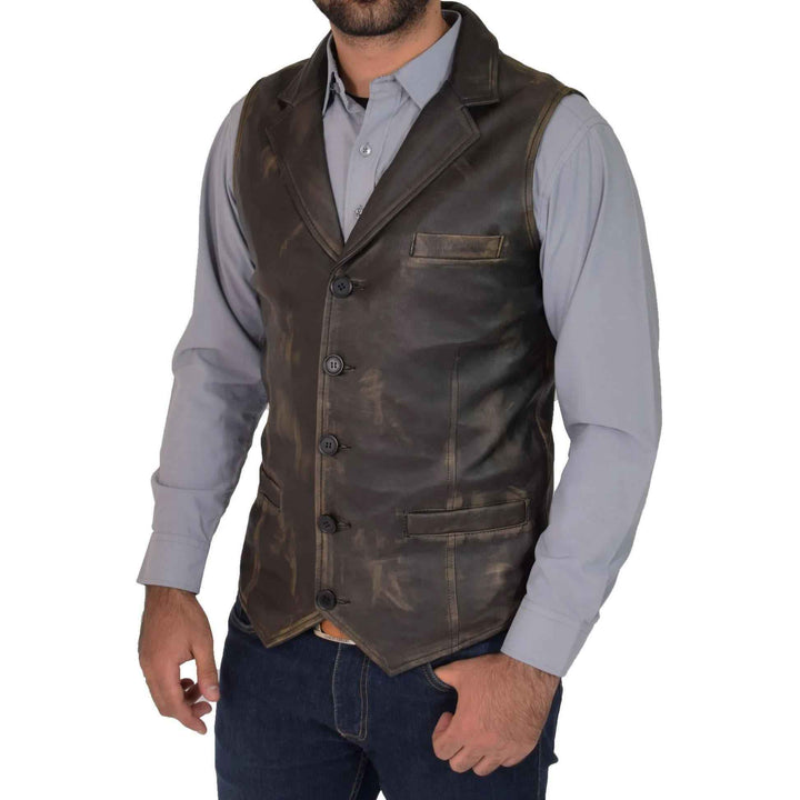 Genuine Cowhide Leather Western Sleeveless Vest Black Waxed leather men's vest, Leather Riding Vest, Motorcycle Vest, Leather Vest For Dad