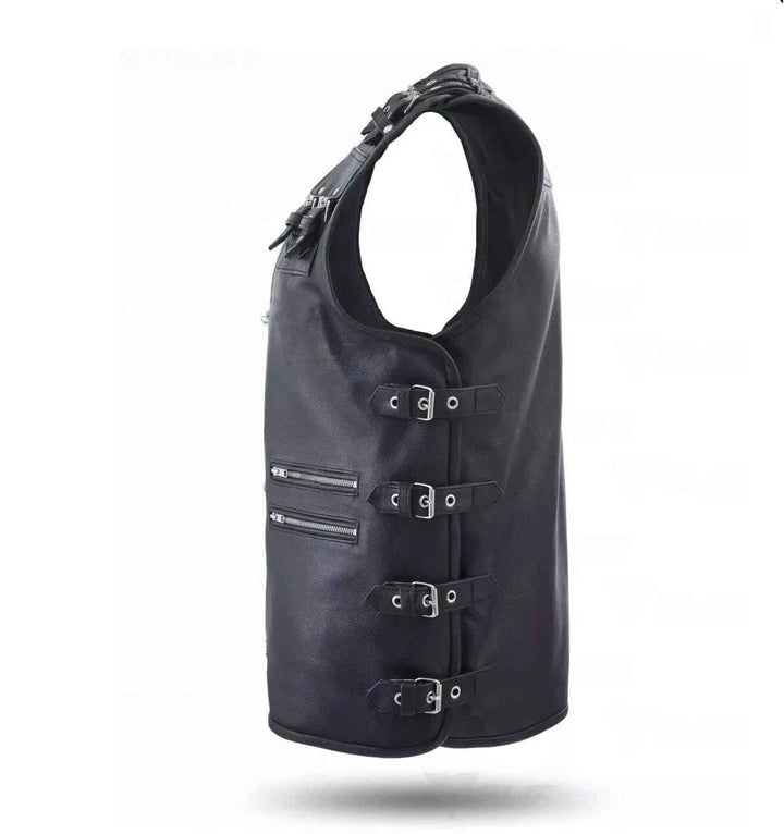 Real Leather Studded Biker Vest for Men – Heavy Duty with Buckles, Handmade Cow Leather Motorcycle Vest, Antique Brass Clasp, Biker Gift