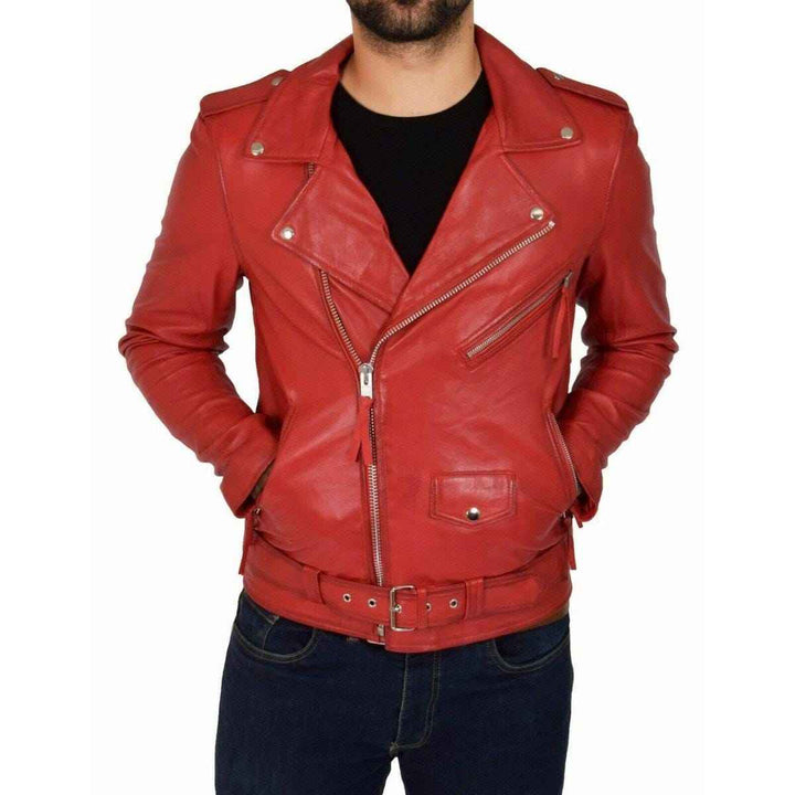 Custom Red Lambskin Motorcycle Biker Slim Fit Leather Jacket for Men | Vintage Style Customized Leather Jacket | Gift for him & Friends