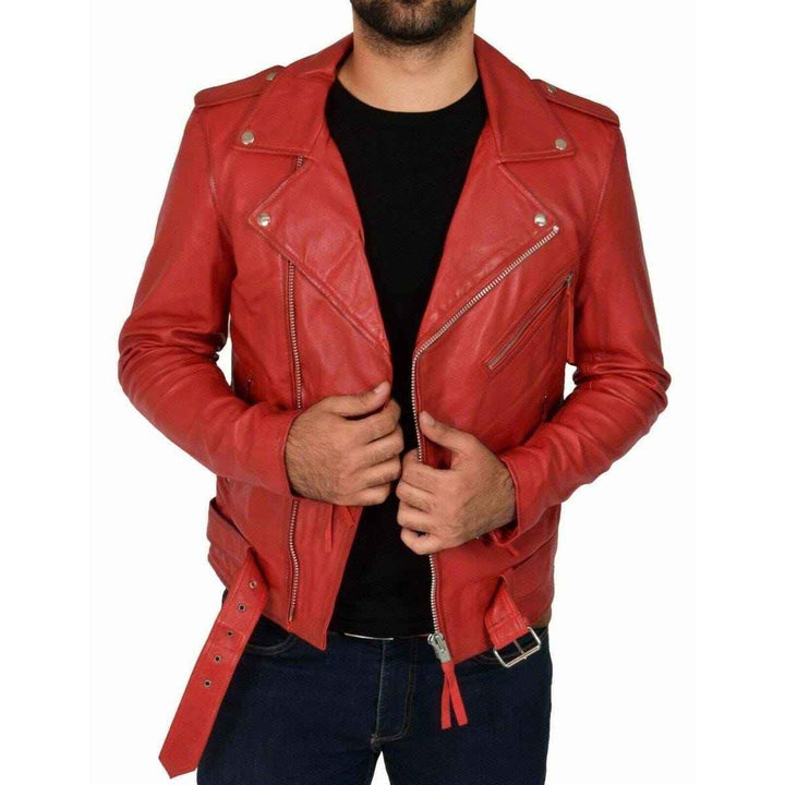 Custom Red Lambskin Motorcycle Biker Slim Fit Leather Jacket for Men | Vintage Style Customized Leather Jacket | Gift for him & Friends