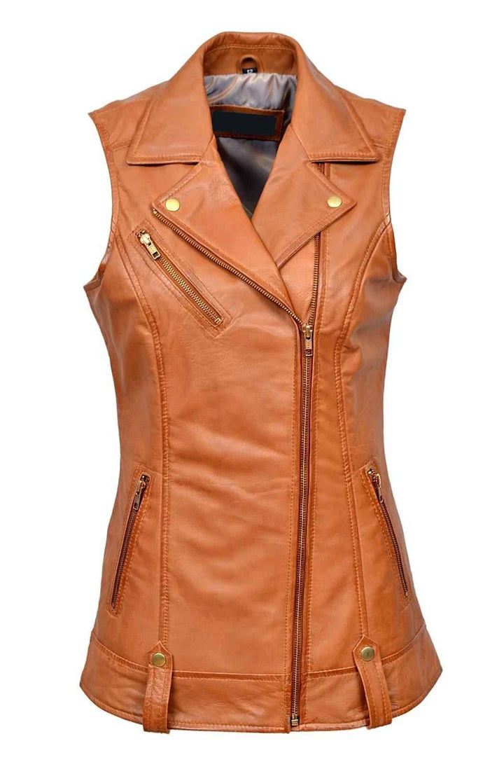 Luxury New Ladies Biker Waistcoat Tan Real Nappa Leather Casual Style Design | Real Leather Biker Vest | Women's Leather Vest | Gift for her