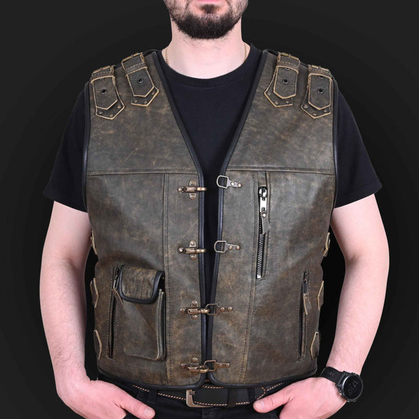 Handmade Men's Genuine Cow Leather Heavy Buckled Rocker Biker Motorcycle Vintage Waistcoat Vest Antique Gifts For Bikers, Gift For Him & Dad