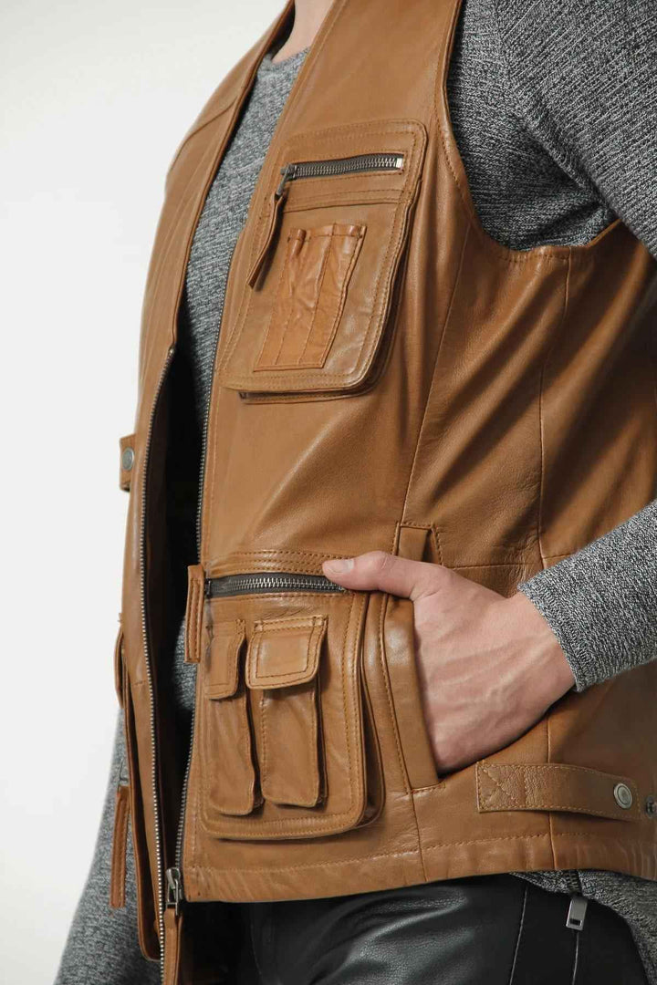 Men Classic Motorcycle Brown Leather Vest, Motorcycle Vest, Leather Jacket Men, Hunting Fishing Vest, Handmade Genuine Leather Custom Vest