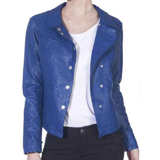 Women's Blue Leather Jacket-Handmade Real Leather Classic Fit Women's Jacket-Biker Fit Women's Leather Coat-Women's Casual Leather Wear