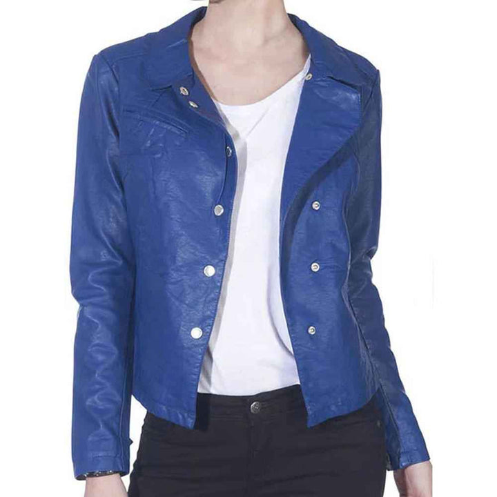 Women's Blue Leather Jacket-Handmade Real Leather Classic Fit Women's Jacket-Biker Fit Women's Leather Coat-Women's Casual Leather Wear