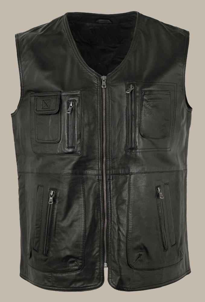 Mens Handmade Black Vintage Biker Vest, Genuine Sheepskin Hunting Café Racer Vest, Real Lambskin Casual Motorcycle Vest, Slim Leather Vest