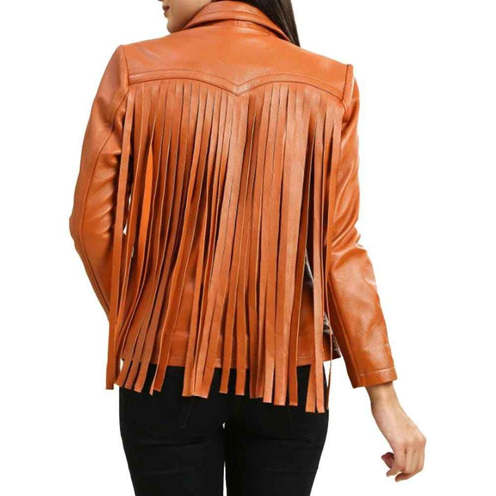 Women's Brown Genuine Lambskin Leather Fringe Jacket, Western Style Black Leather Fringed Jacket For Women, Festival Jacket, Christmas Gift