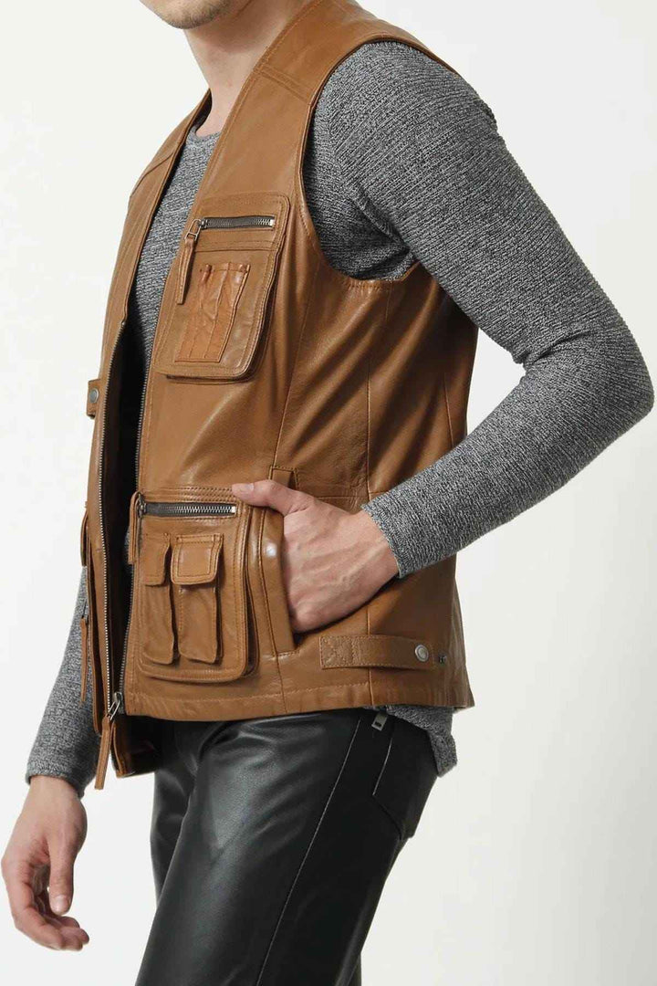 Men Classic Motorcycle Brown Leather Vest, Motorcycle Vest, Leather Jacket Men, Hunting Fishing Vest, Handmade Genuine Leather Custom Vest