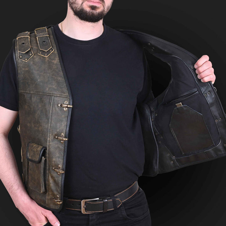 Handmade Men's Genuine Cow Leather Heavy Buckled Rocker Biker Motorcycle Vintage Waistcoat Vest Antique Gifts For Bikers, Gift For Him & Dad
