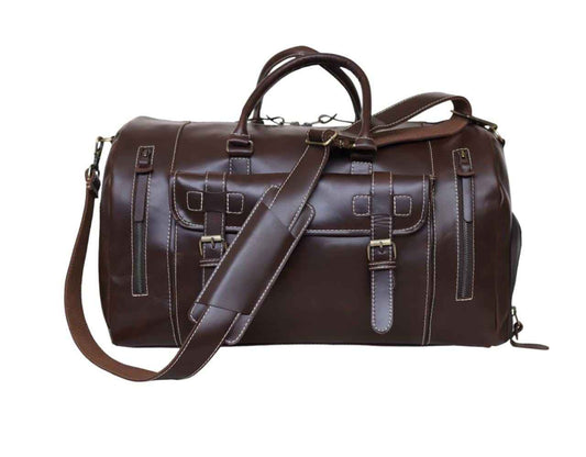 Full grain leather duffle bag men Genuine leather weekender bag brown Leather hold all Overnight travel bag Personalized gift for him duffel