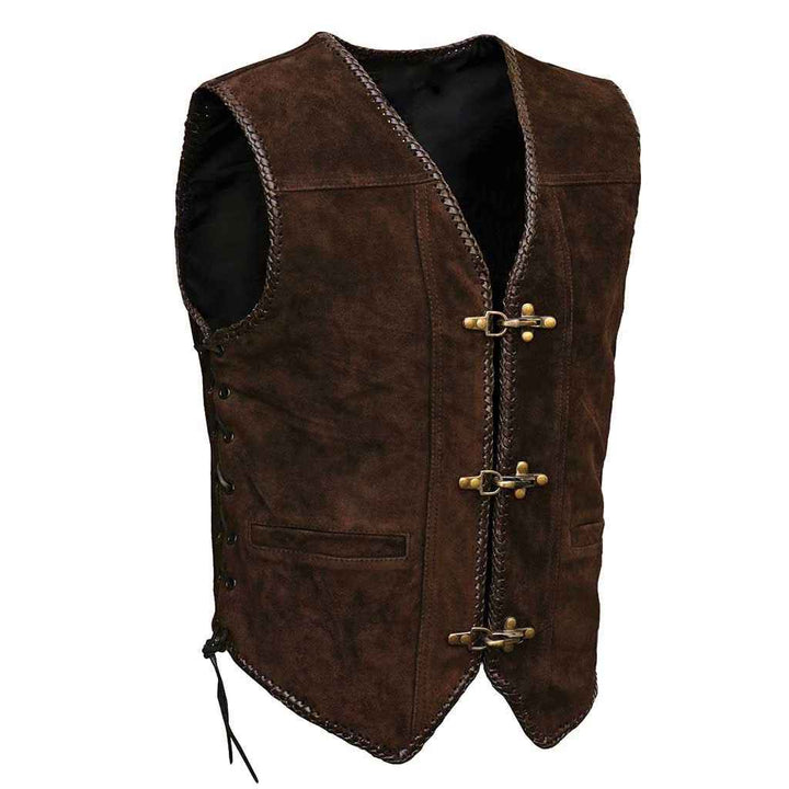 Handmade Men's Genuine Suede Leather Cowboy Heavy Zipper Buckled Rocker Biker Motorcycle Vintage Winter Waistcoat Antique Gifts For Bikers
