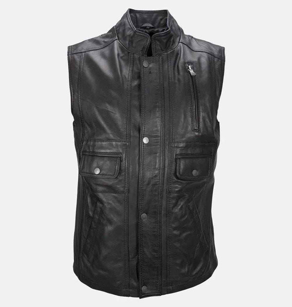 Mens Handmade Black Leather Hunting Vest, Fishing Vest, Leisure Vest, Leather Vest Casual Motorcycle Biker Leather Vest gift for him and dad