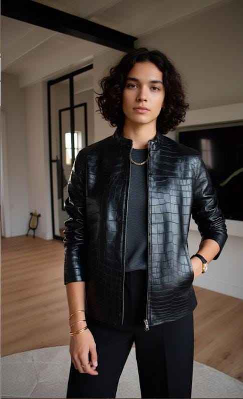 Handmade Men's Crocodile Leather Jacket Alligator Textured Embossed Crocodile Genuine Leather Jacket Men Biker Jacket gifts for him