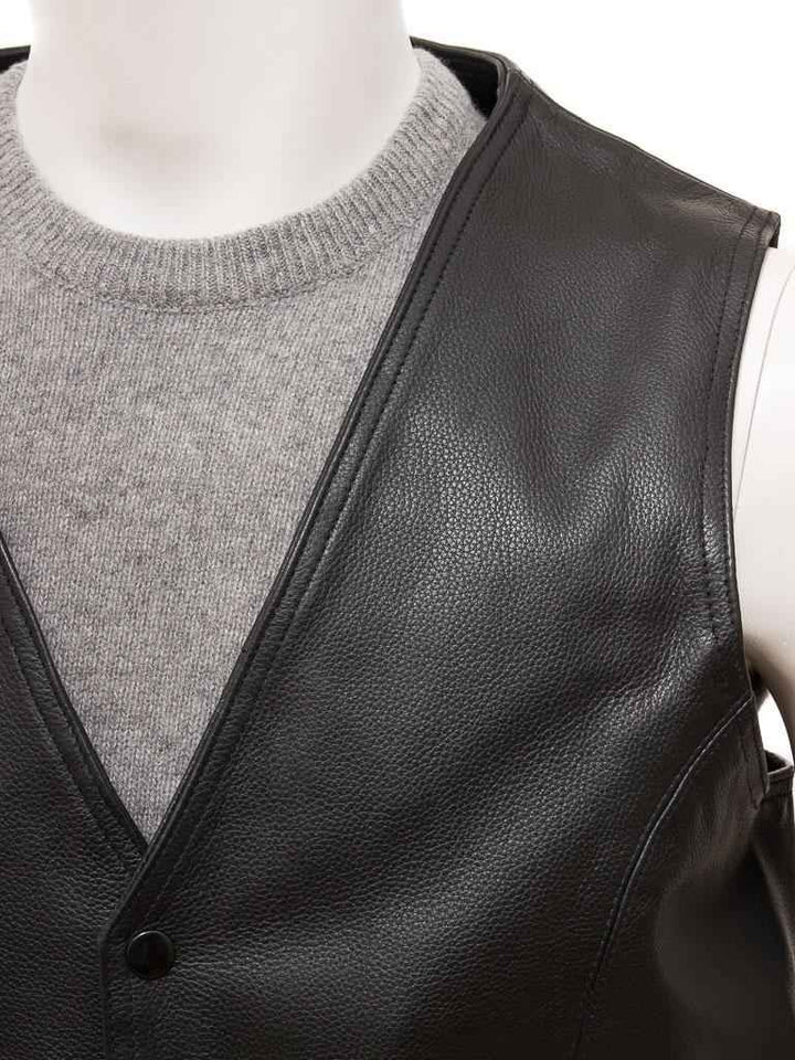 Black leather vest men, men's black leather waistcoat, genuine handmade leather vest for men, sleeveless leather vest men gift for him