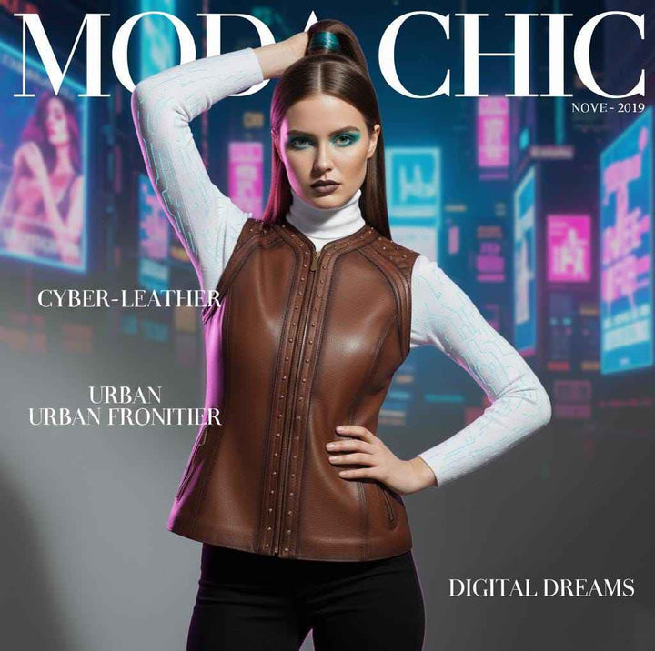 Brown Casual Fashion Leather Vest For Women, Genuine Black Leather Motorcycle Vest, Women's Biker Fashion, Motorcycle Club Style Waistcoat