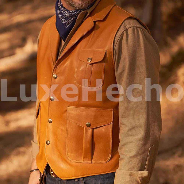 Men Classic Motorcycle Brown Leather Vest, Motorcycle Vest, Leather Jacket Men, Hunting Fishing Vest, Handmade Genuine Leather Custom Vest