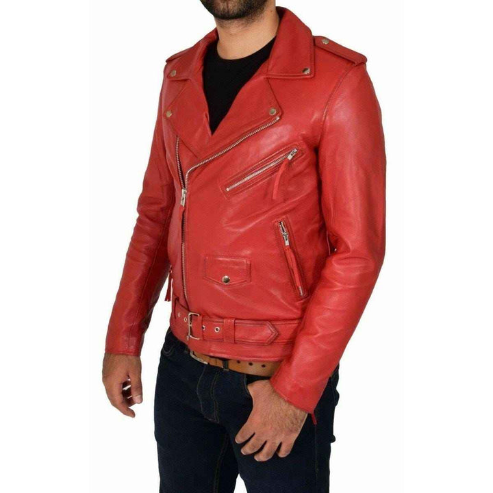 Custom Red Lambskin Motorcycle Biker Slim Fit Leather Jacket for Men | Vintage Style Customized Leather Jacket | Gift for him & Friends