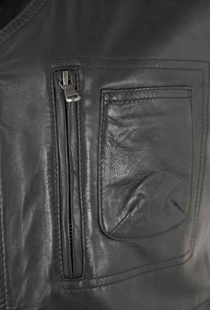 Mens Handmade Black Vintage Biker Vest, Genuine Sheepskin Hunting Café Racer Vest, Real Lambskin Casual Motorcycle Vest, Slim Leather Vest