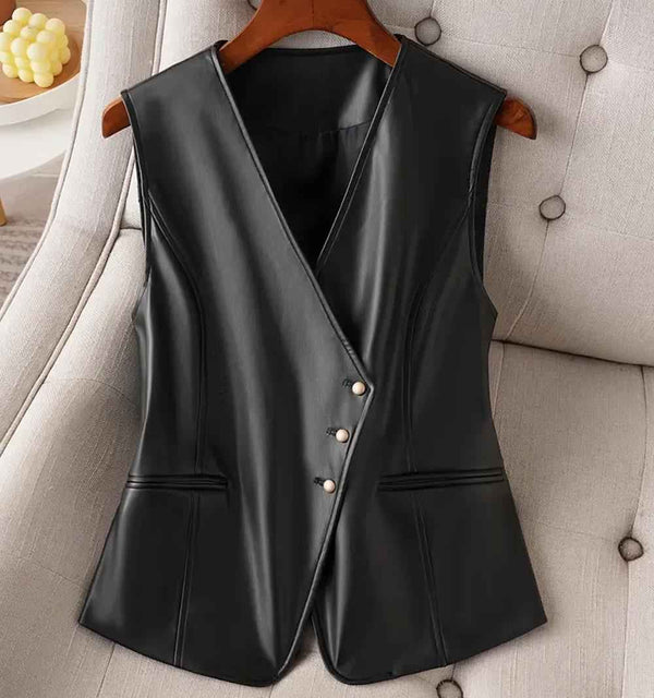 Handmade Black Leather Motorcycle Vest for Women | Real Leather Biker Vest | Custom Fit Biker Vest | Women's Leather Vest | Gift for her