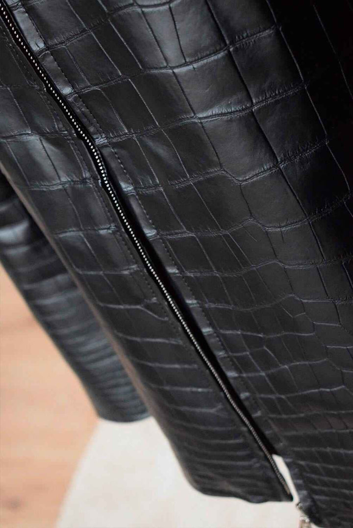 Handmade Men's Crocodile Leather Jacket Alligator Textured Embossed Crocodile Genuine Leather Jacket Men Biker Jacket gifts for him