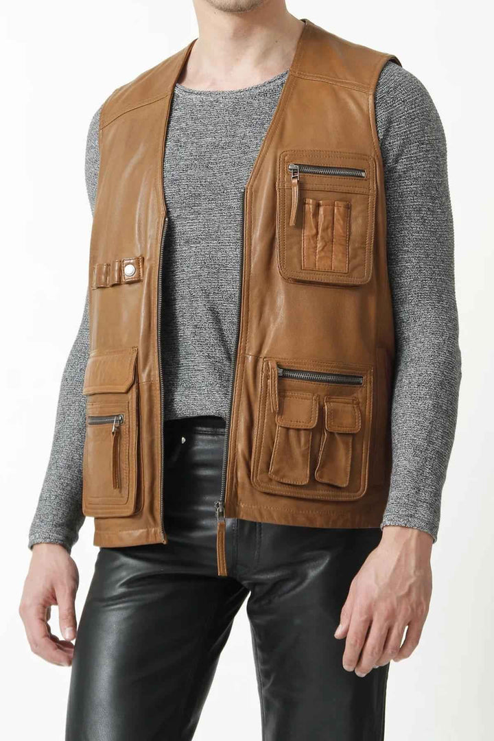 Men Classic Motorcycle Brown Leather Vest, Motorcycle Vest, Leather Jacket Men, Hunting Fishing Vest, Handmade Genuine Leather Custom Vest